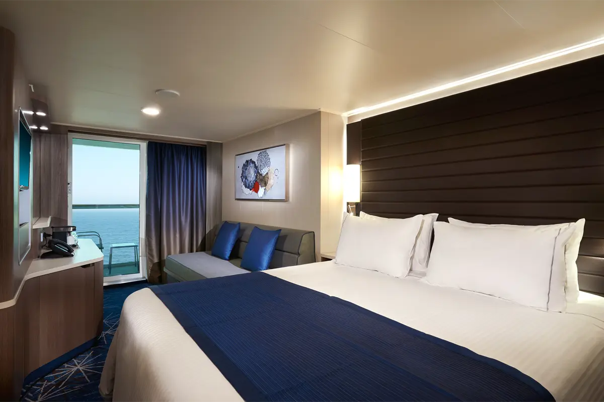 Balcony stateroom opening onto the sea